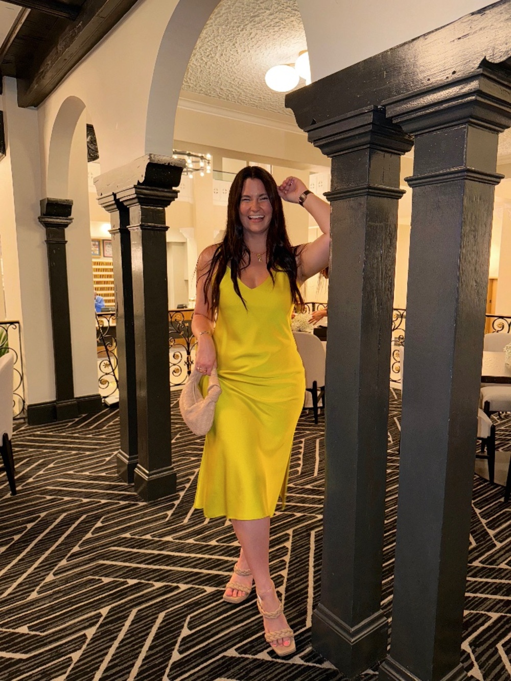Harper Satin V-Neck Sleeveless Slip Midi Dress